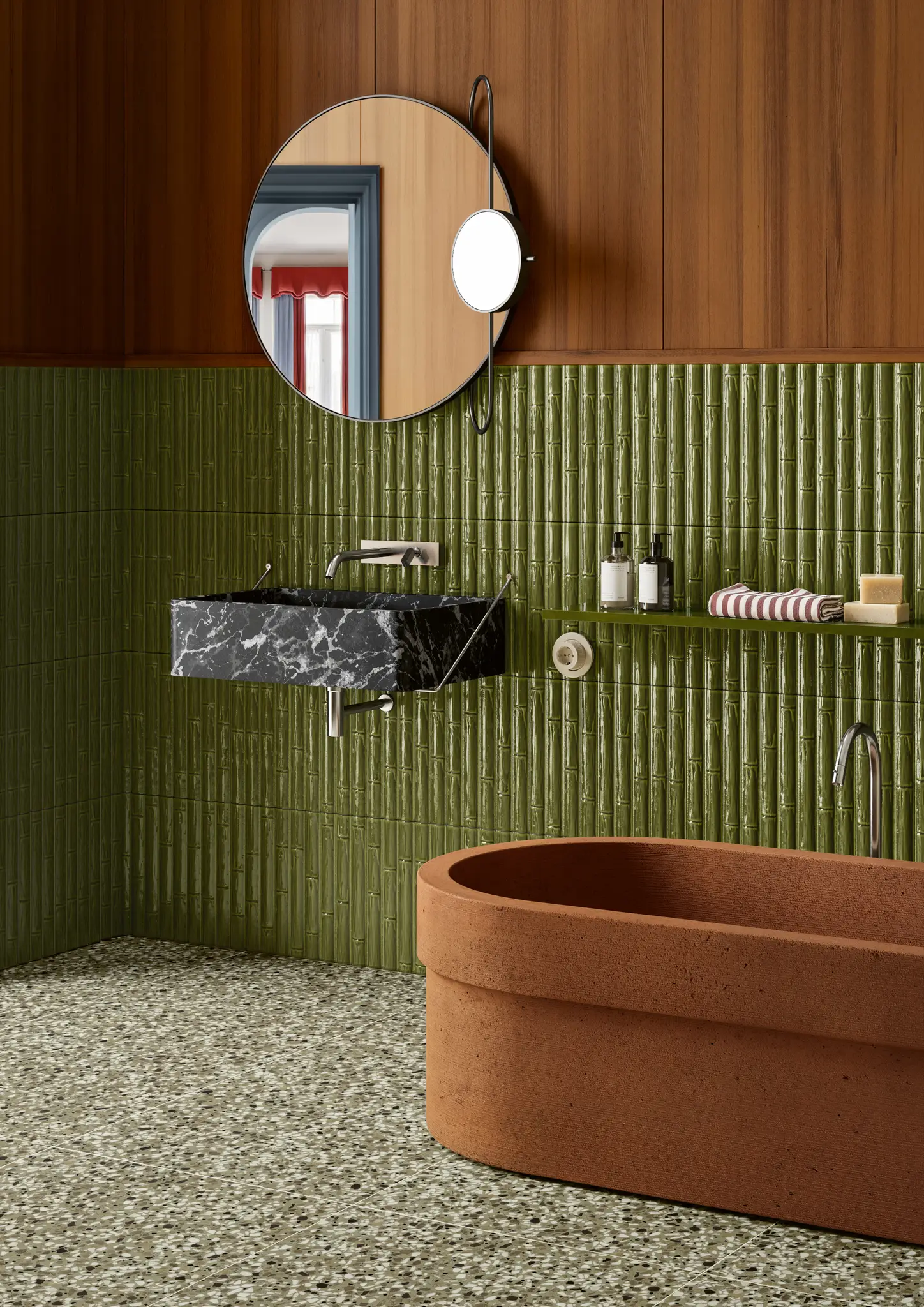 Стена Milano70 Bamboo Olive 4x31 1”37/64x12” - Пол Chicco Verde 60x120 24”x48”