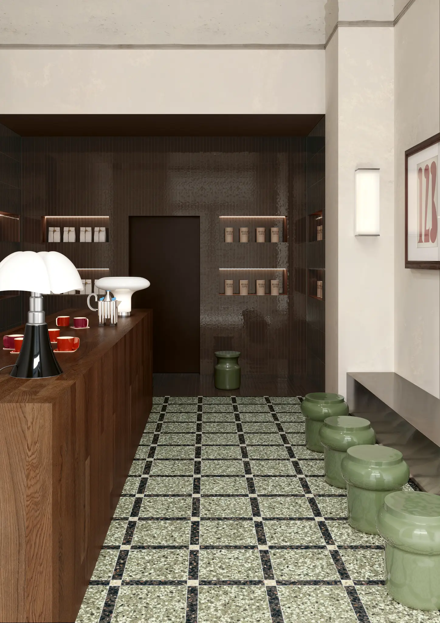 Стена / Пол Milano70 Cacao 4x31 1”37/64x12” - Пол Chicco Regolo V/C/G 34,5X34,5 14”x14”