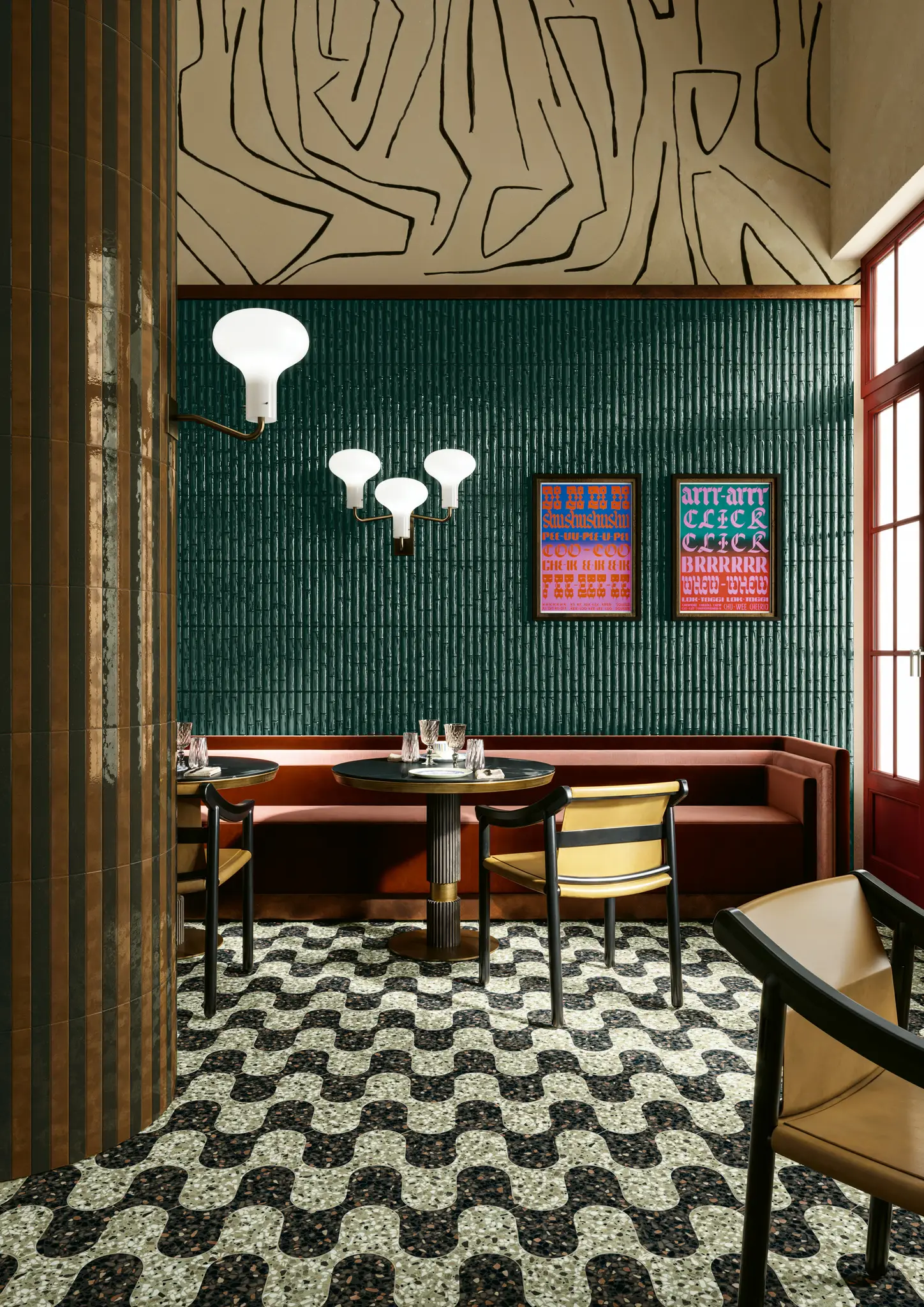 Стена Milano70 Cacao / Cognac / Bamboo Peacock 3,8x31 1”1/2x12” - Пол Chicco Onda Verde-Cacao 27x36,5 11”x14”