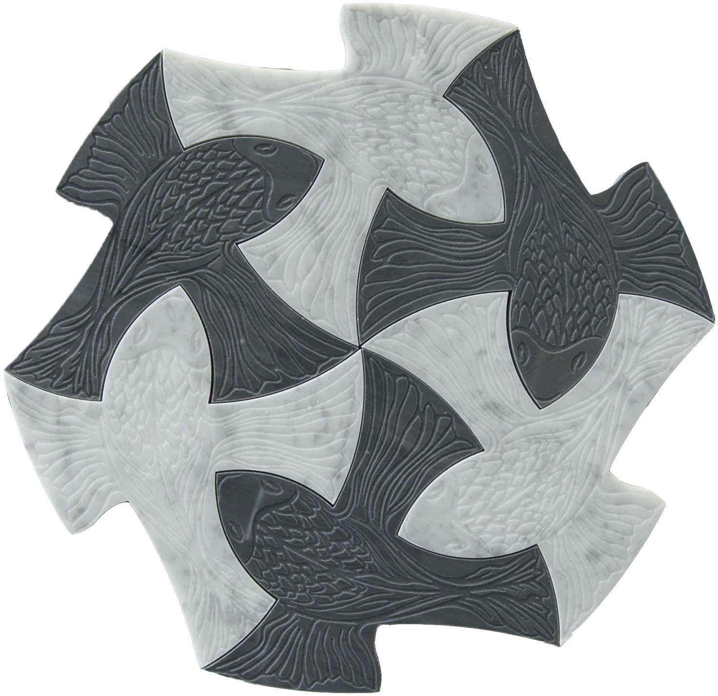INFINITE FISH LN cm 38x38x1 Bianco carrara/Bardiglio etched