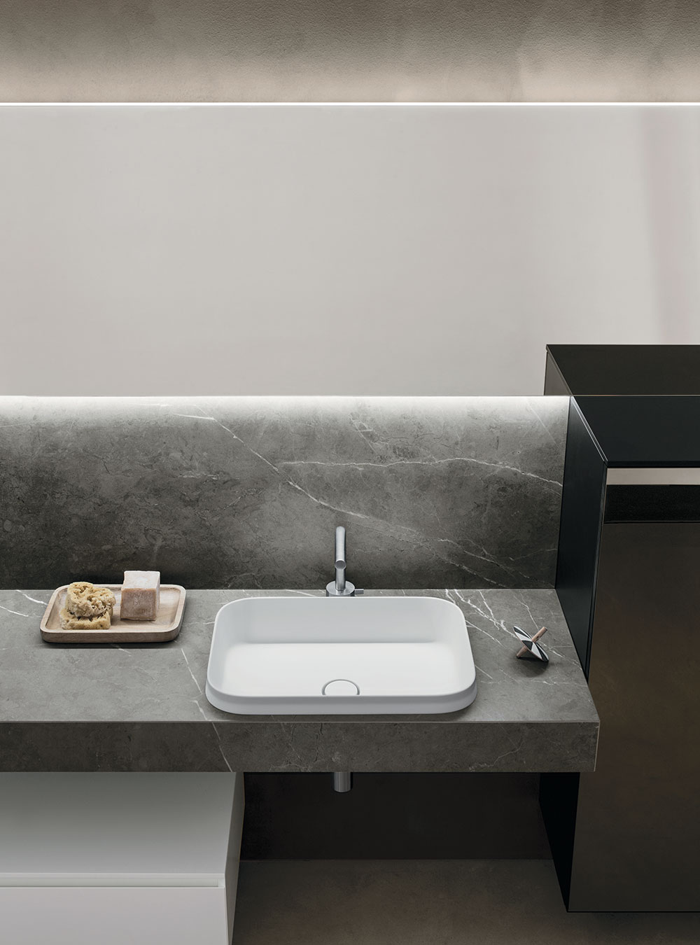 Semi-recessed washbasins