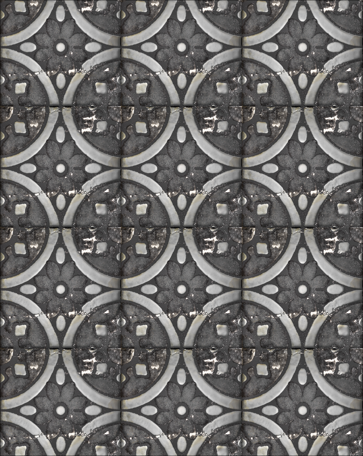 Flora Tiles Petunia Black wall covering