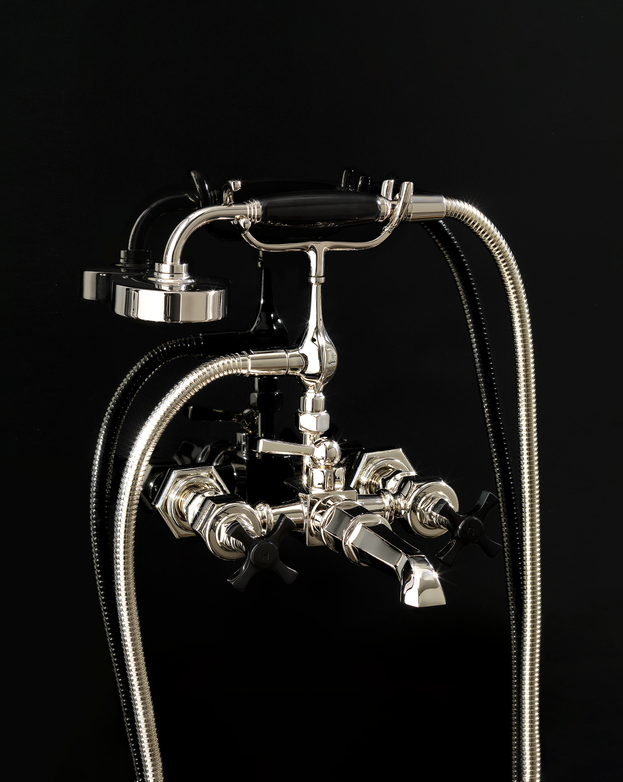 Jubilee Black Cross bath and shower mixer wall mounted