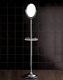 Single freestanding mirror with storage tray