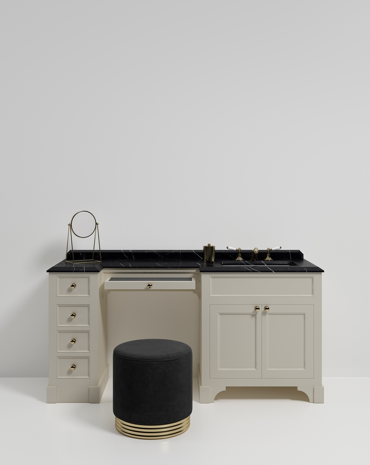 Zelda pouf with brass base - Black