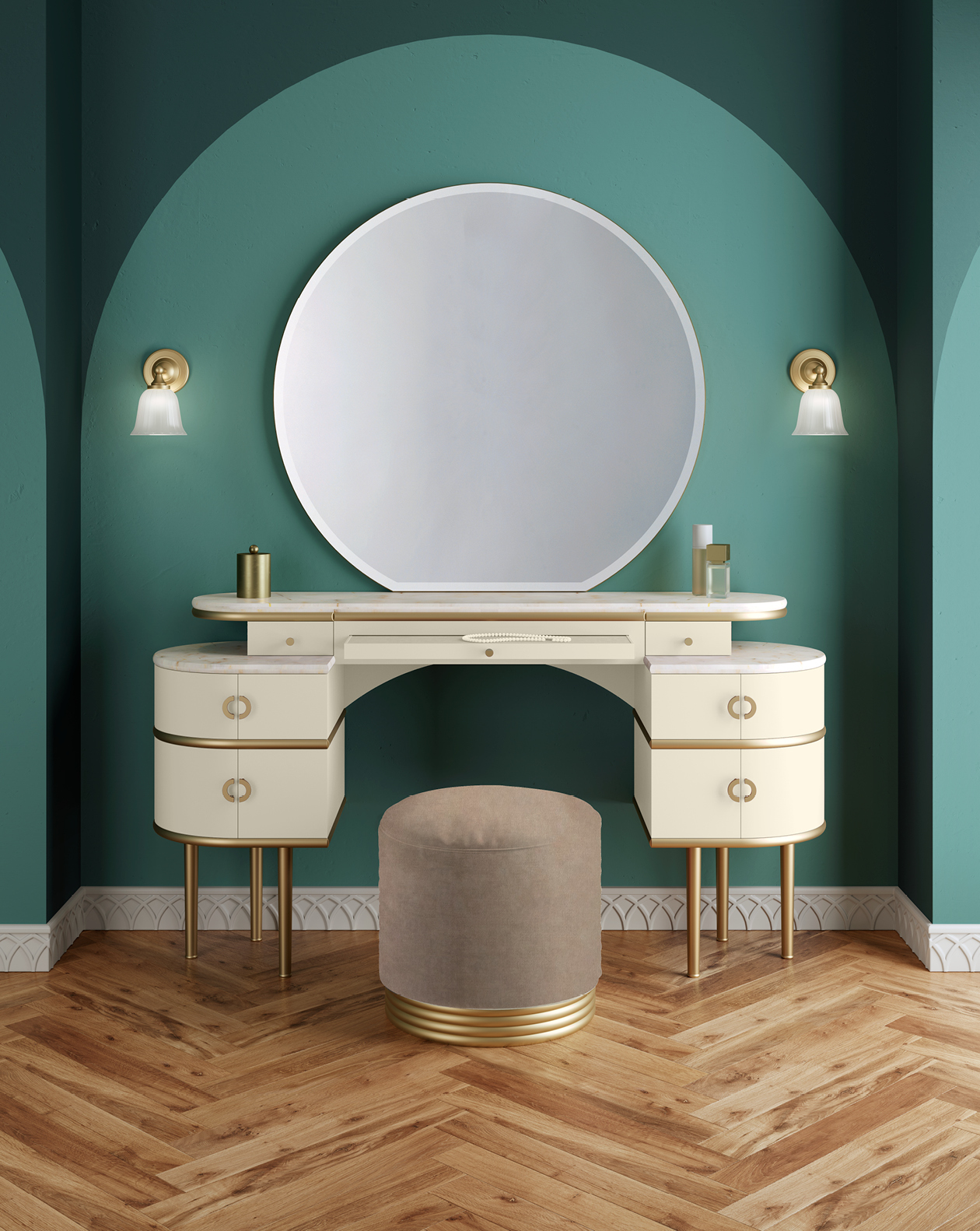 Zelda pouf with brass base - Champagne